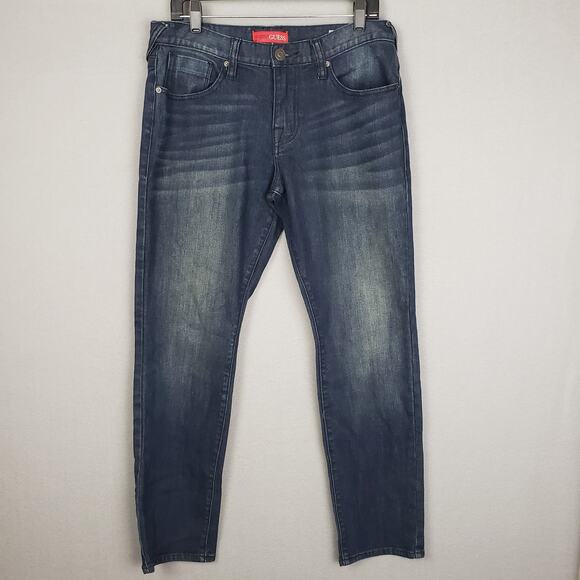 Guess Jeans Mens Size 32x30 Medium Rise Tapered Slim Jeans Halsted Fit Dark Wash - Picture 1 of 12